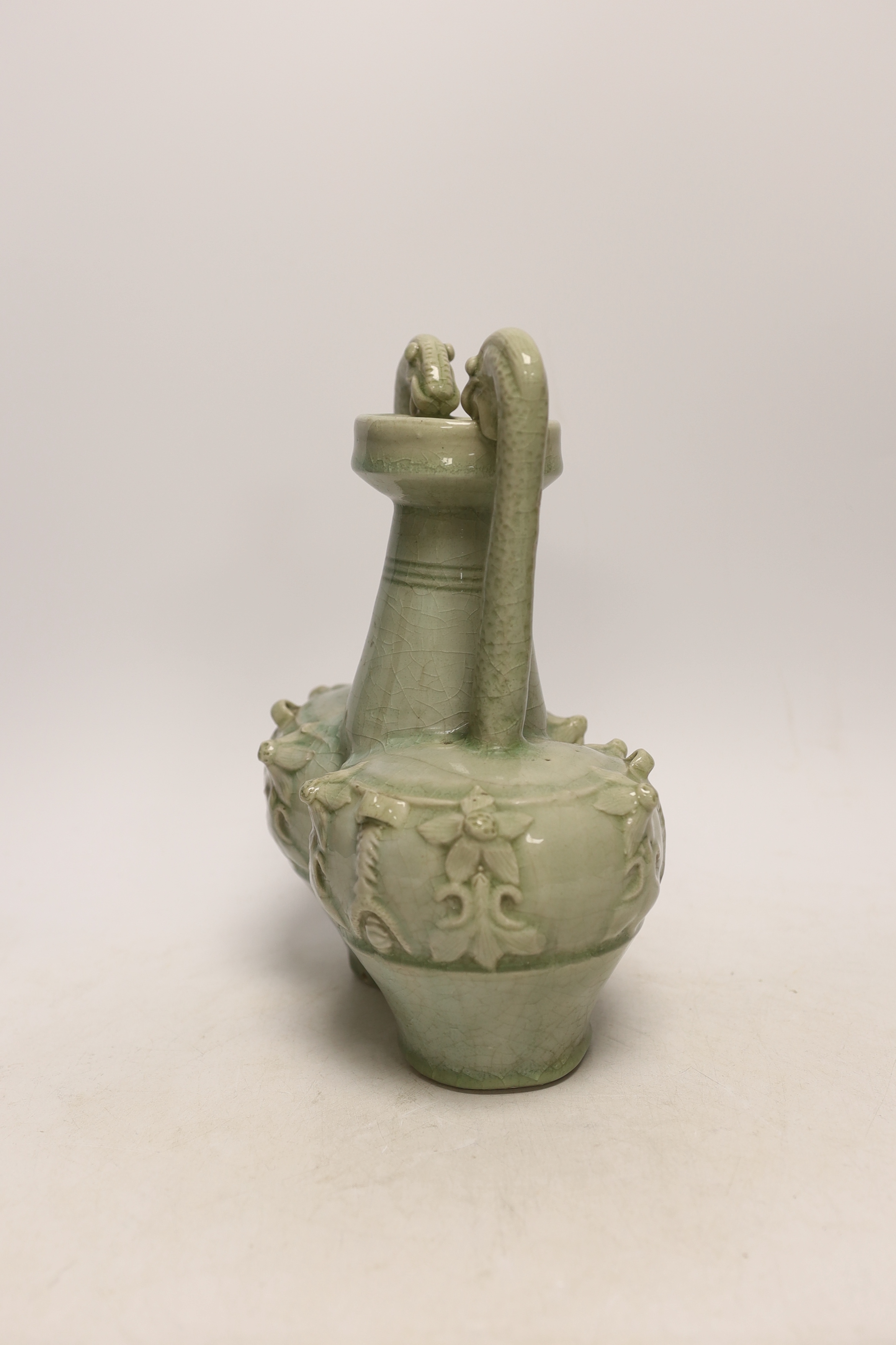 A Chinese celadon glazed conjoined vase, 25cm